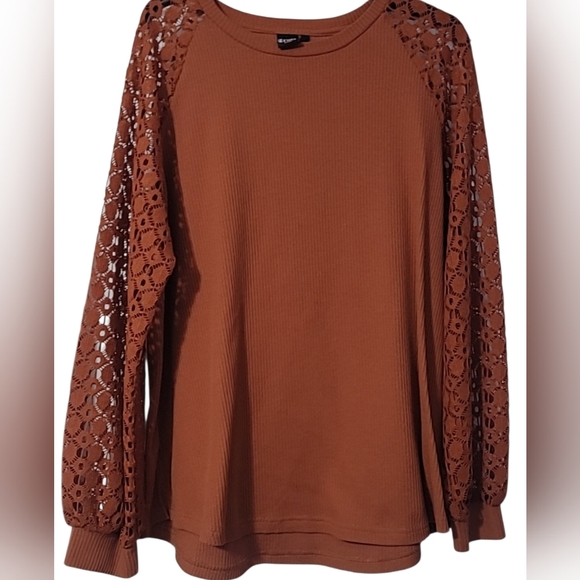 Cruel Girl Tops - Cruel Girl Rust Lace Sleeve Long Sleeve Top XXl